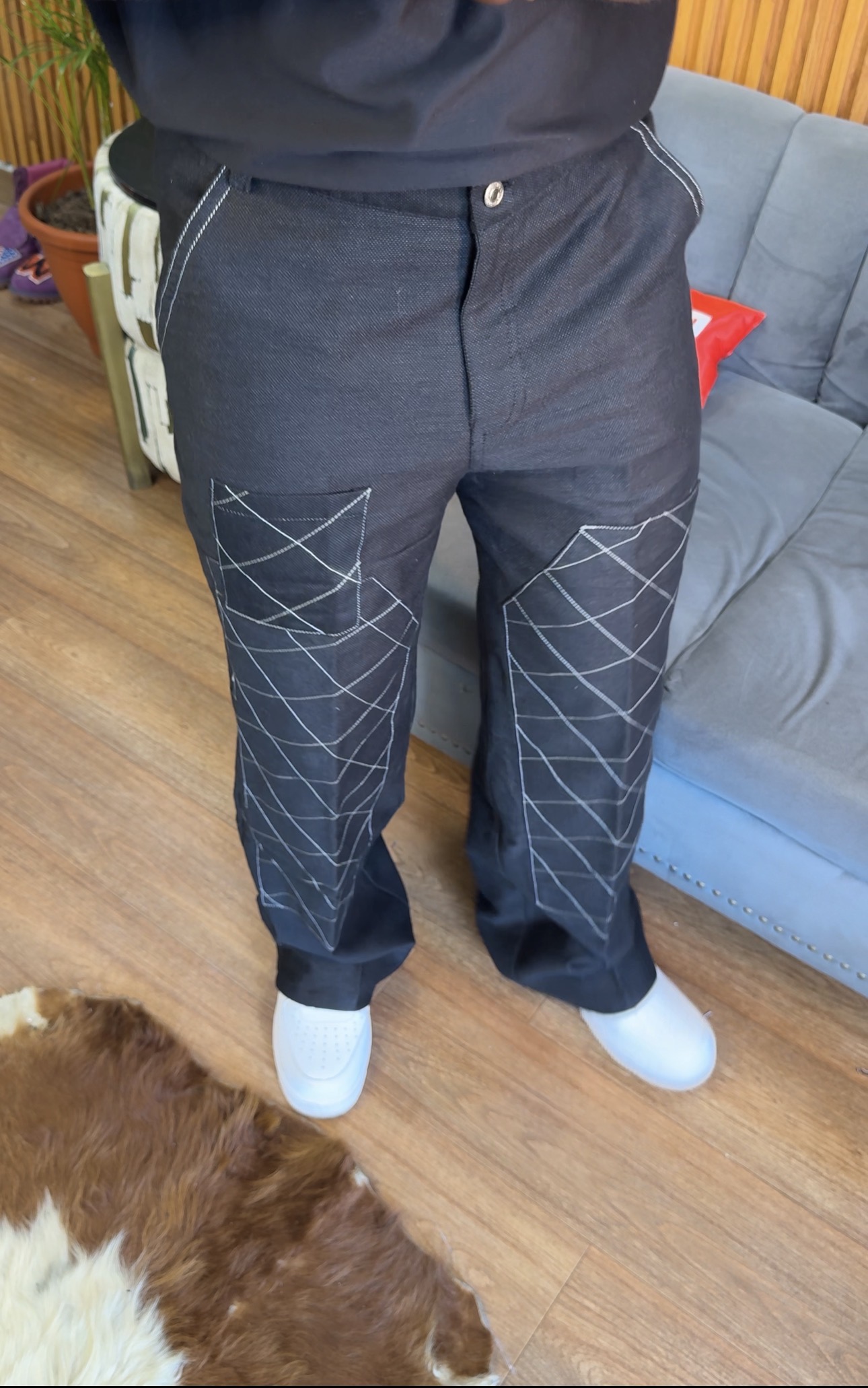 Black Maze Runner Print Denim Pants