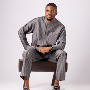 Charcoal Pinstripe Cashmere Kaftan Set