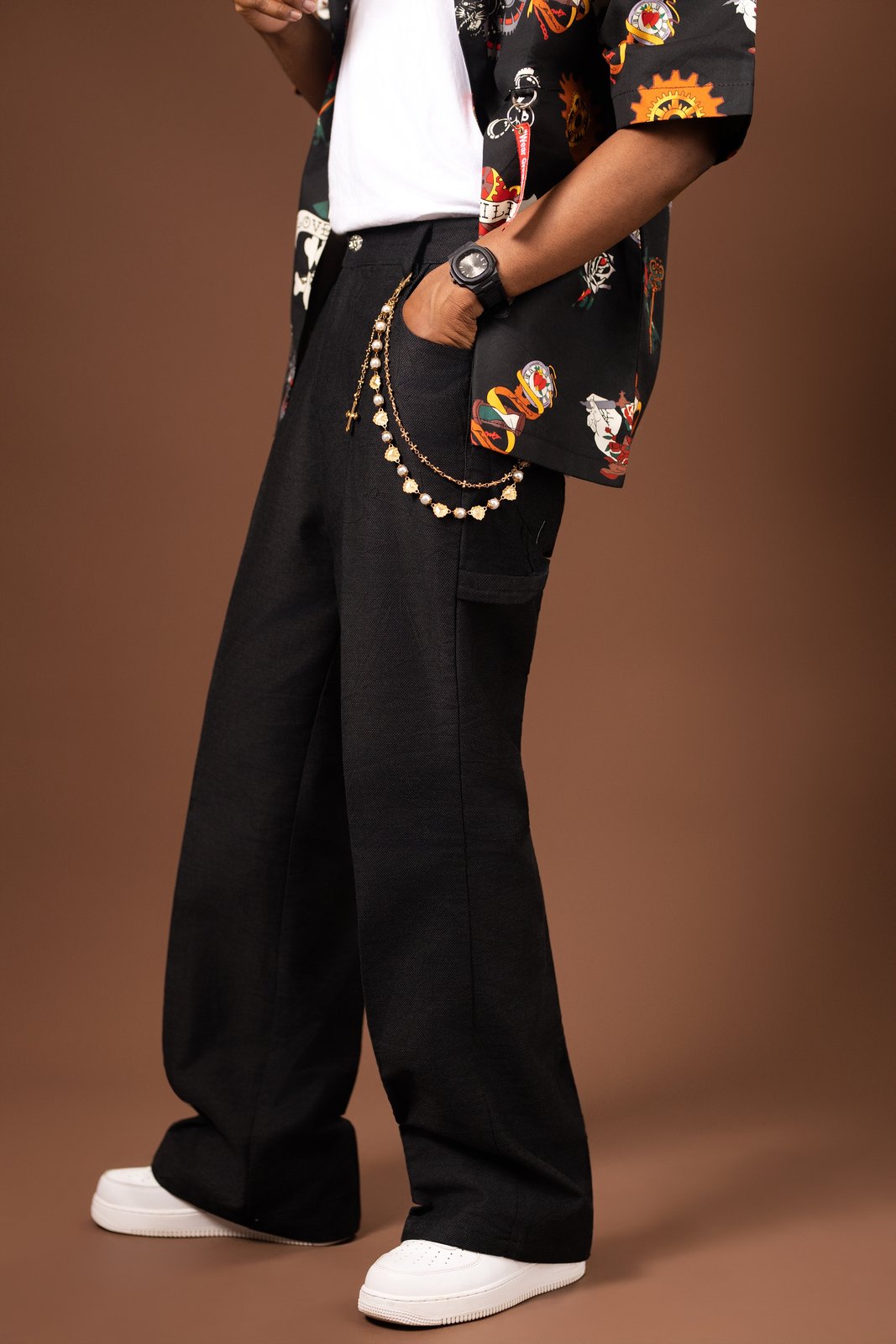 Textured Black Wide-Leg Pants - Image 2