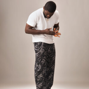 Black Denim Petals Tapestry Pants